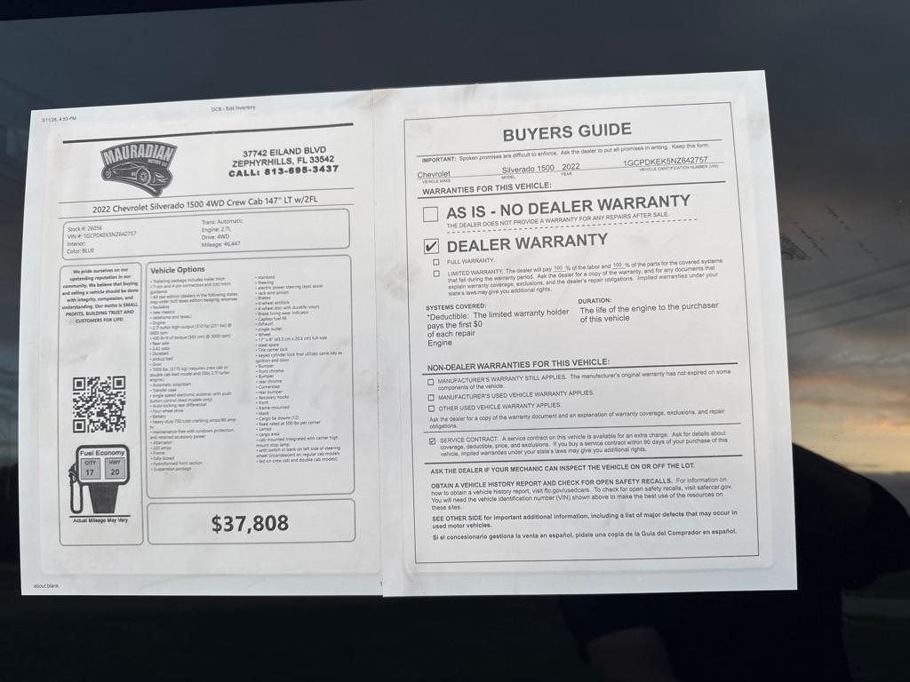 Chevrolet Silverado 1500 4WD Crew Cab 147" LT w/2FL 2022