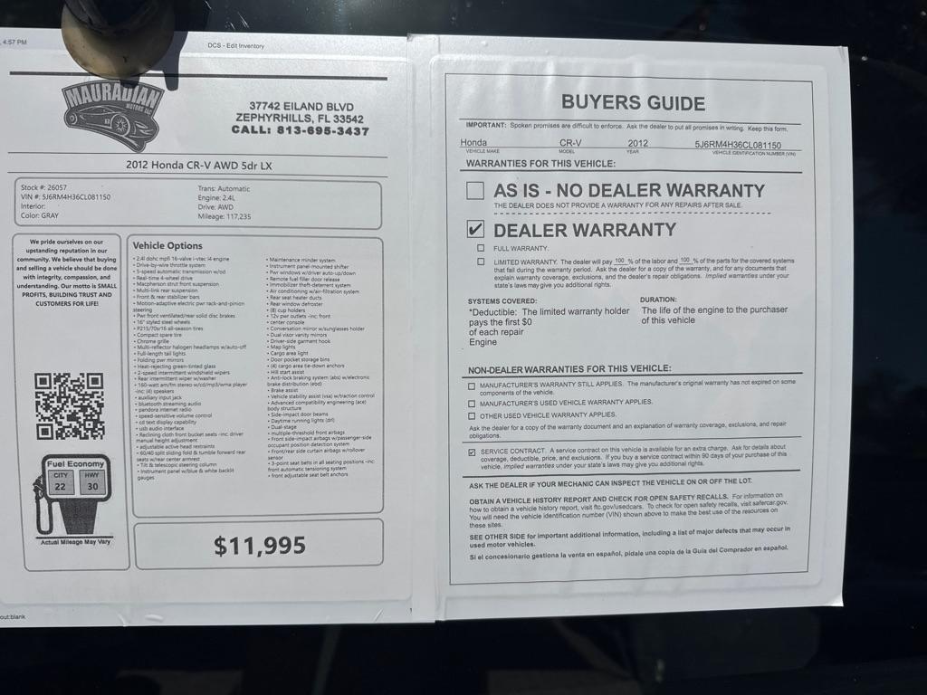 Honda CR-V AWD 5dr LX 2012