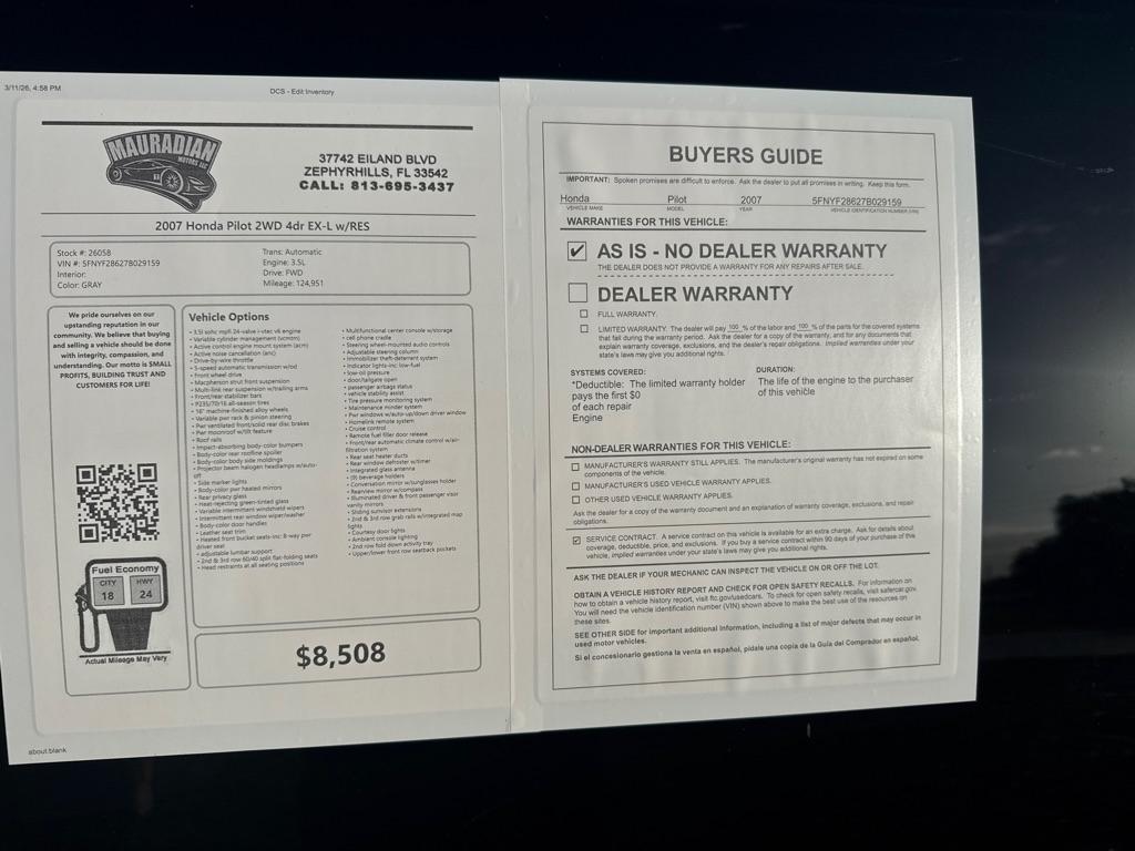 Honda Pilot 2WD 4dr EX-L w/RES 2007