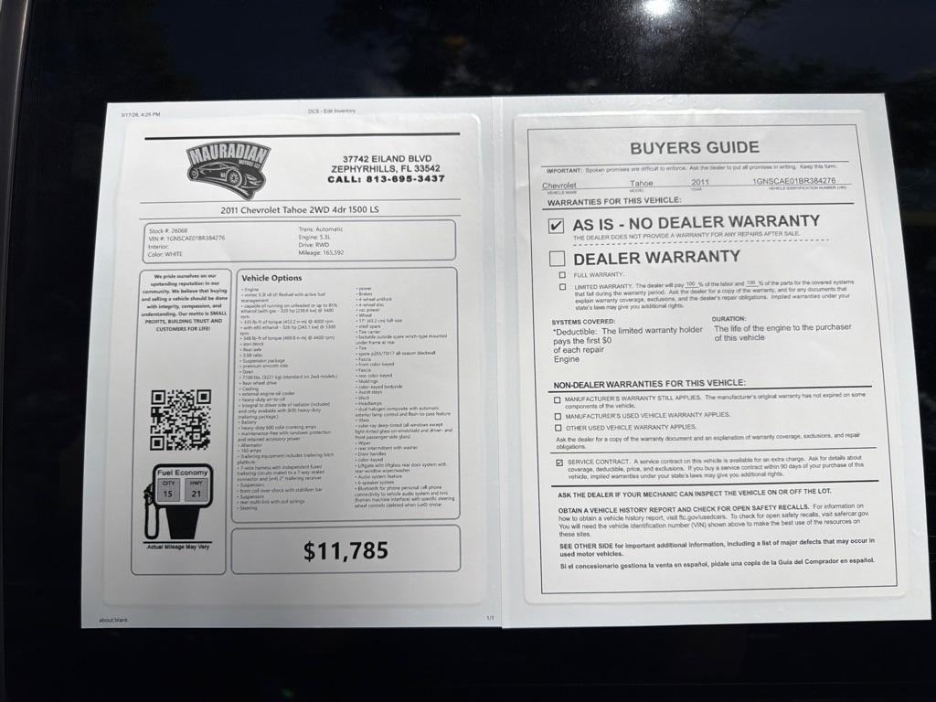 Chevrolet Tahoe 2WD 4dr 1500 LS 2011