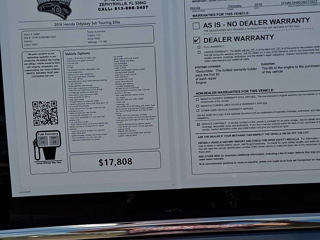 Honda Odyssey 5dr Touring 2016