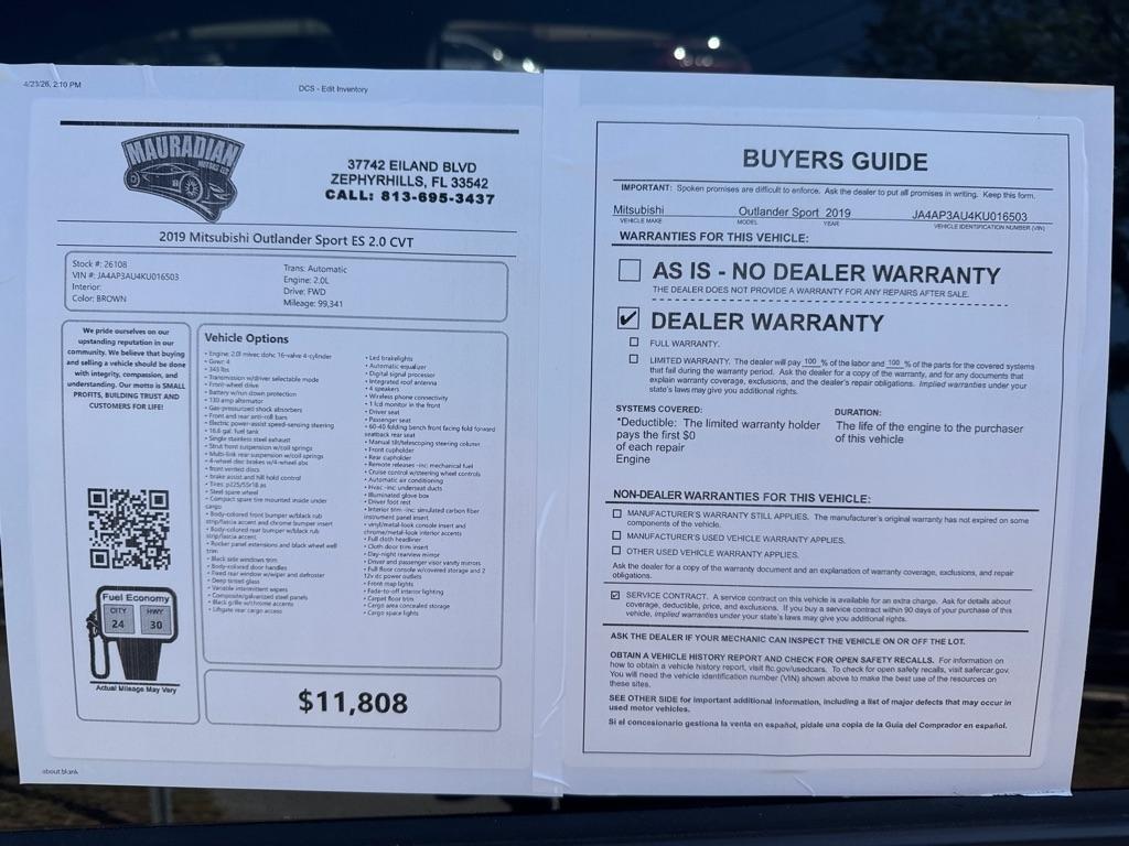 Mitsubishi Outlander Sport ES 2.0 CVT 2019