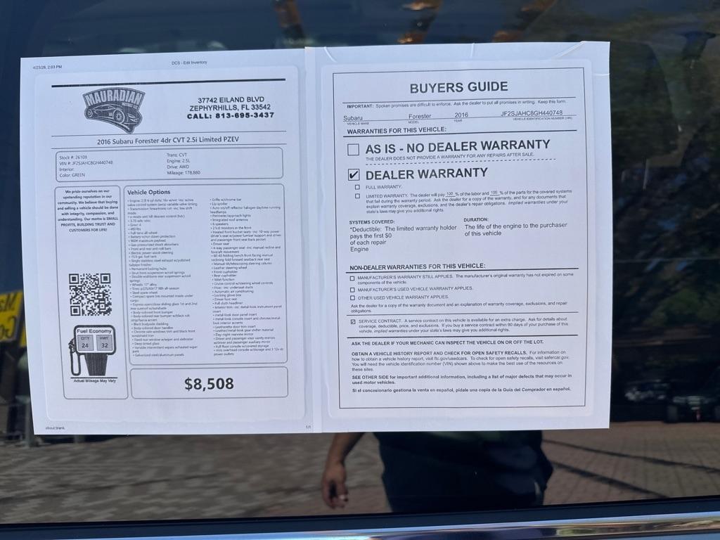 Subaru Forester 4dr CVT 2.5i Limited PZEV 2016