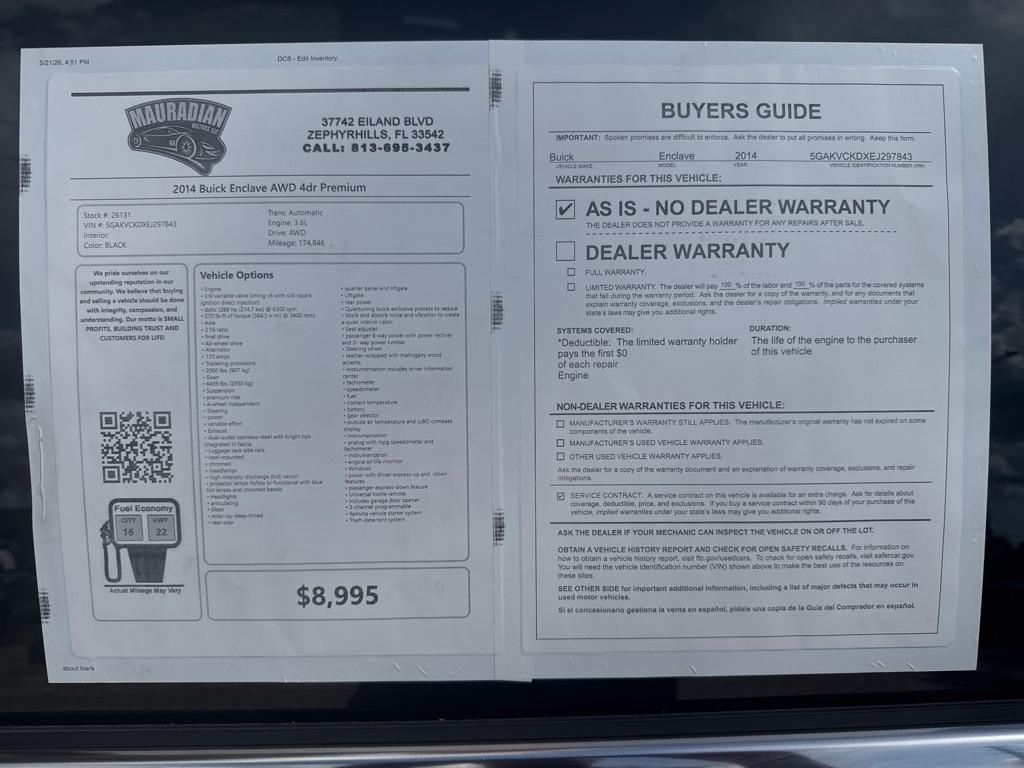 Buick Enclave AWD 4dr Premium 2014