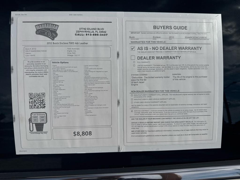 Buick Enclave FWD 4dr Leather 2012