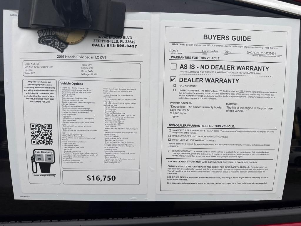 Honda Civic Sedan LX CVT 2019