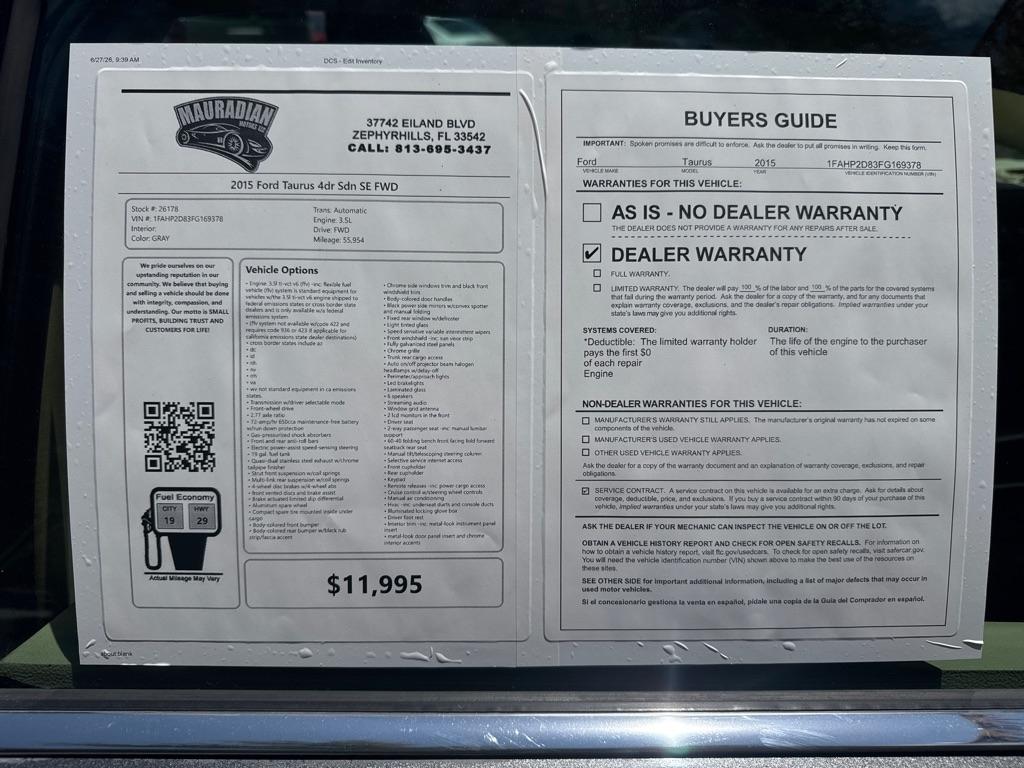 Ford Taurus 4dr Sdn SE FWD 2015