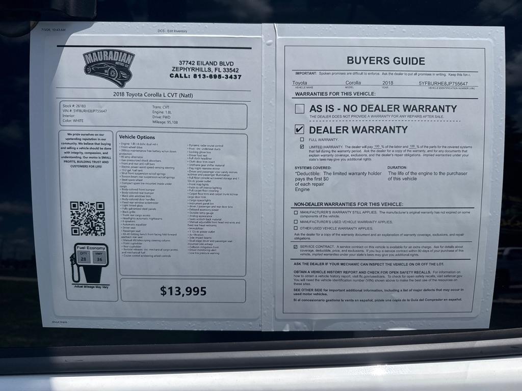 Toyota Corolla XLE CVT (Natl) 2018