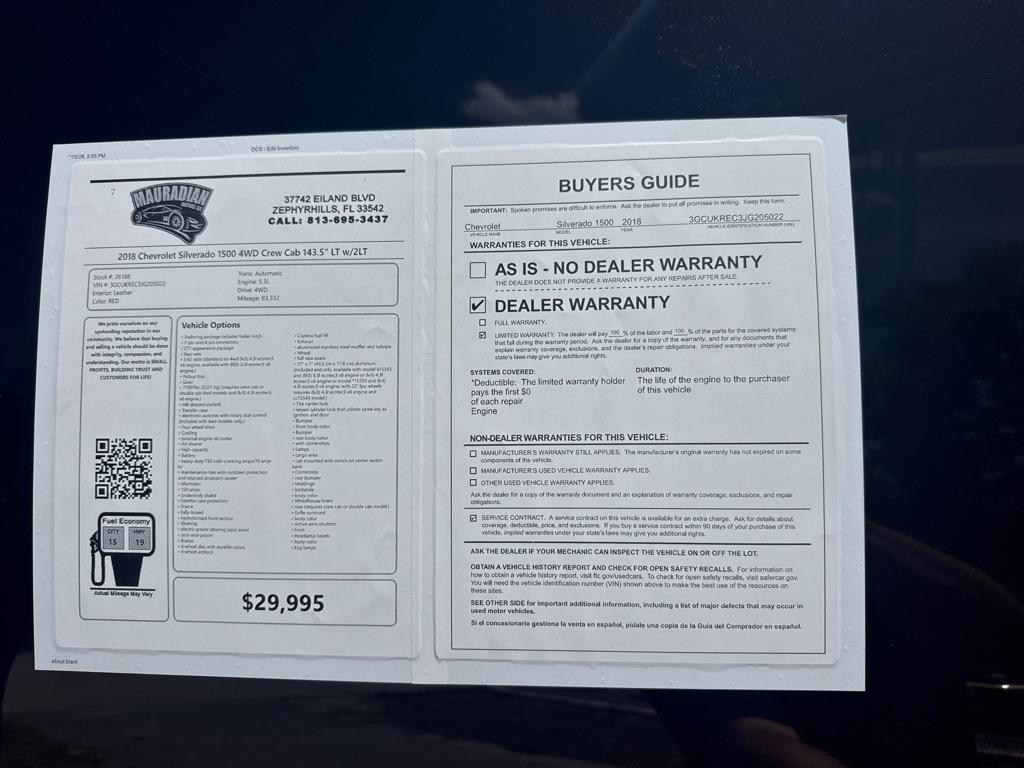 Chevrolet Silverado 1500 4WD Crew Cab 143.5" LT w/2LT 2018