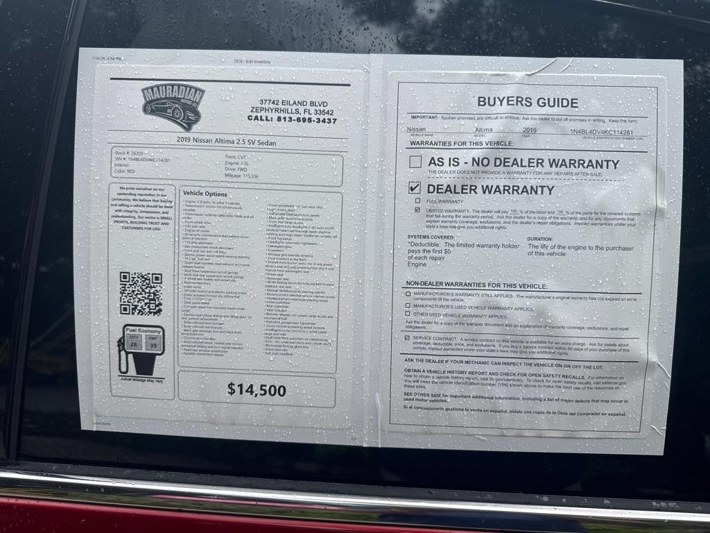 Nissan Altima 2.5 SV Sedan 2019