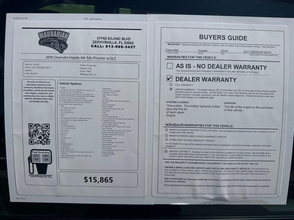 Chevrolet Impala 4dr Sdn Premier w/2LZ 2018