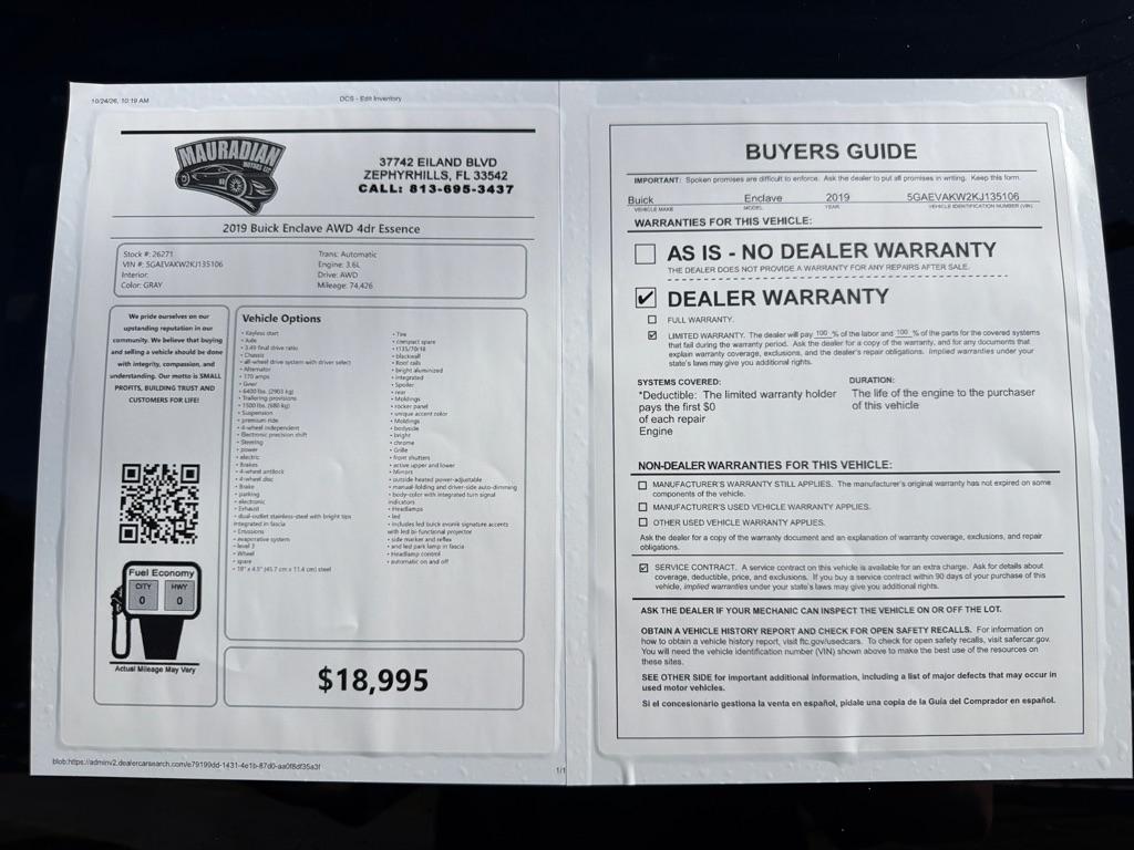 Buick Enclave AWD 4dr Essence 2019