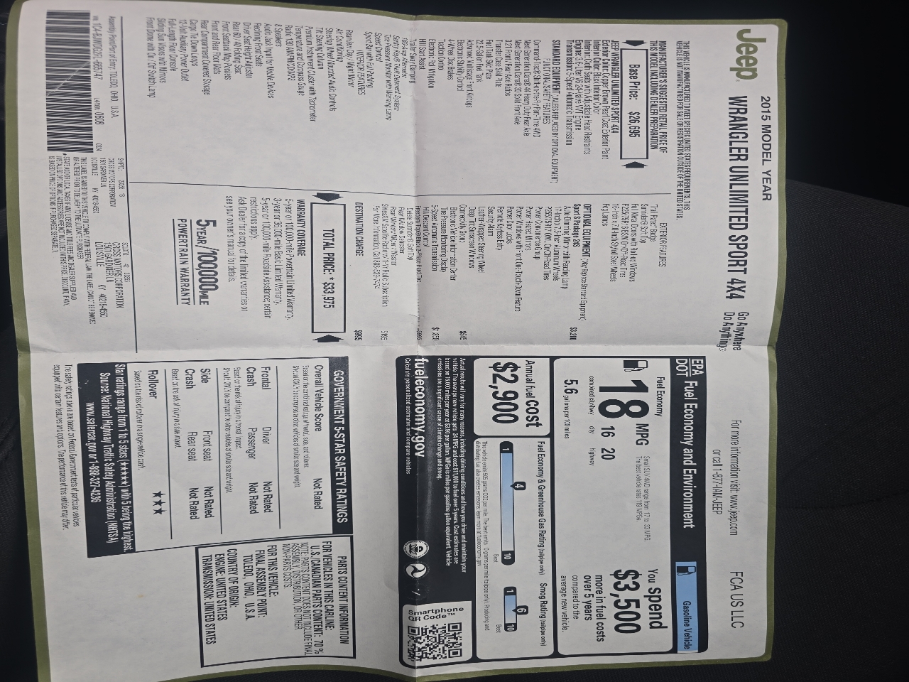 Jeep Wrangler Sport 2015