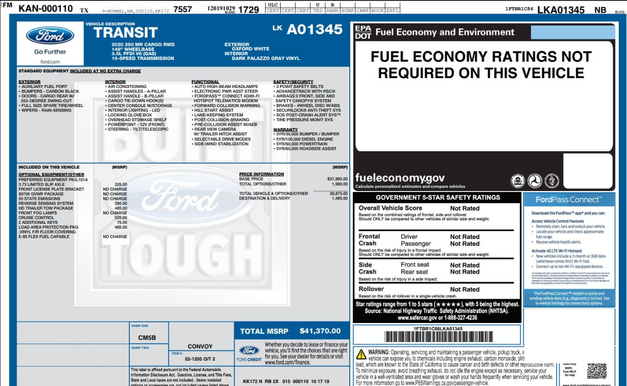 Ford Transit 250 Van Med. Roof w/Sliding Pass. 148-in. WB 2020