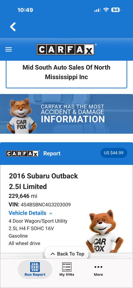 Subaru Outback 2.5i Limited 2016