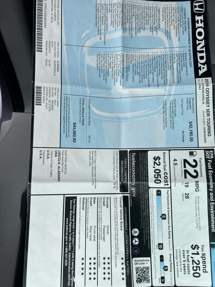 Honda Odyssey Touring 2016