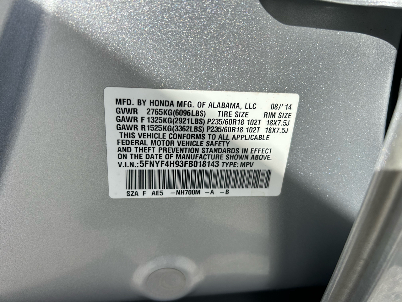 Honda Pilot 4WD 4dr Touring w/RES & Navi 2015