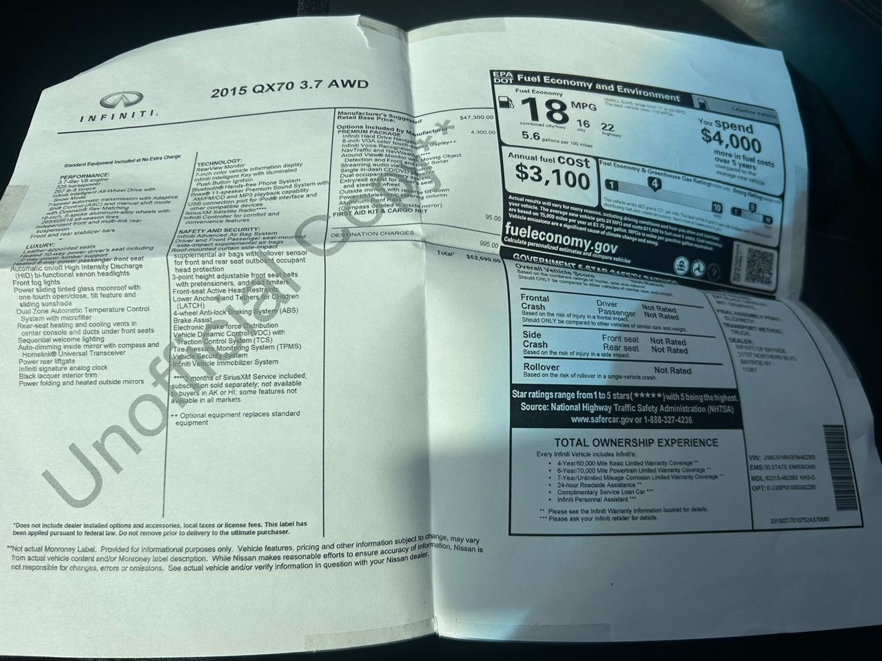 Infiniti QX70 AWD 4dr 2015