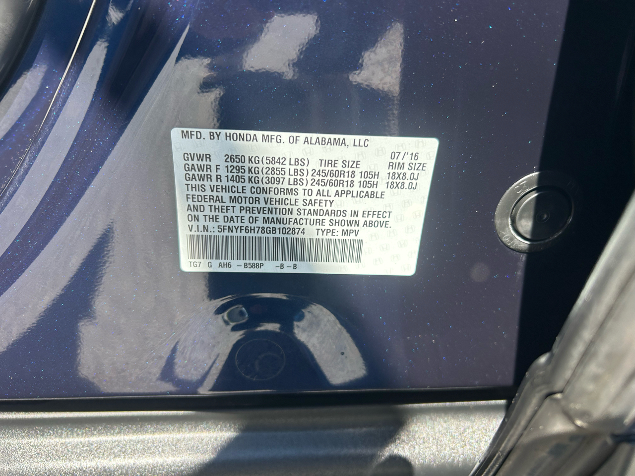 Honda Pilot AWD 4dr EX-L w/Navi 2016