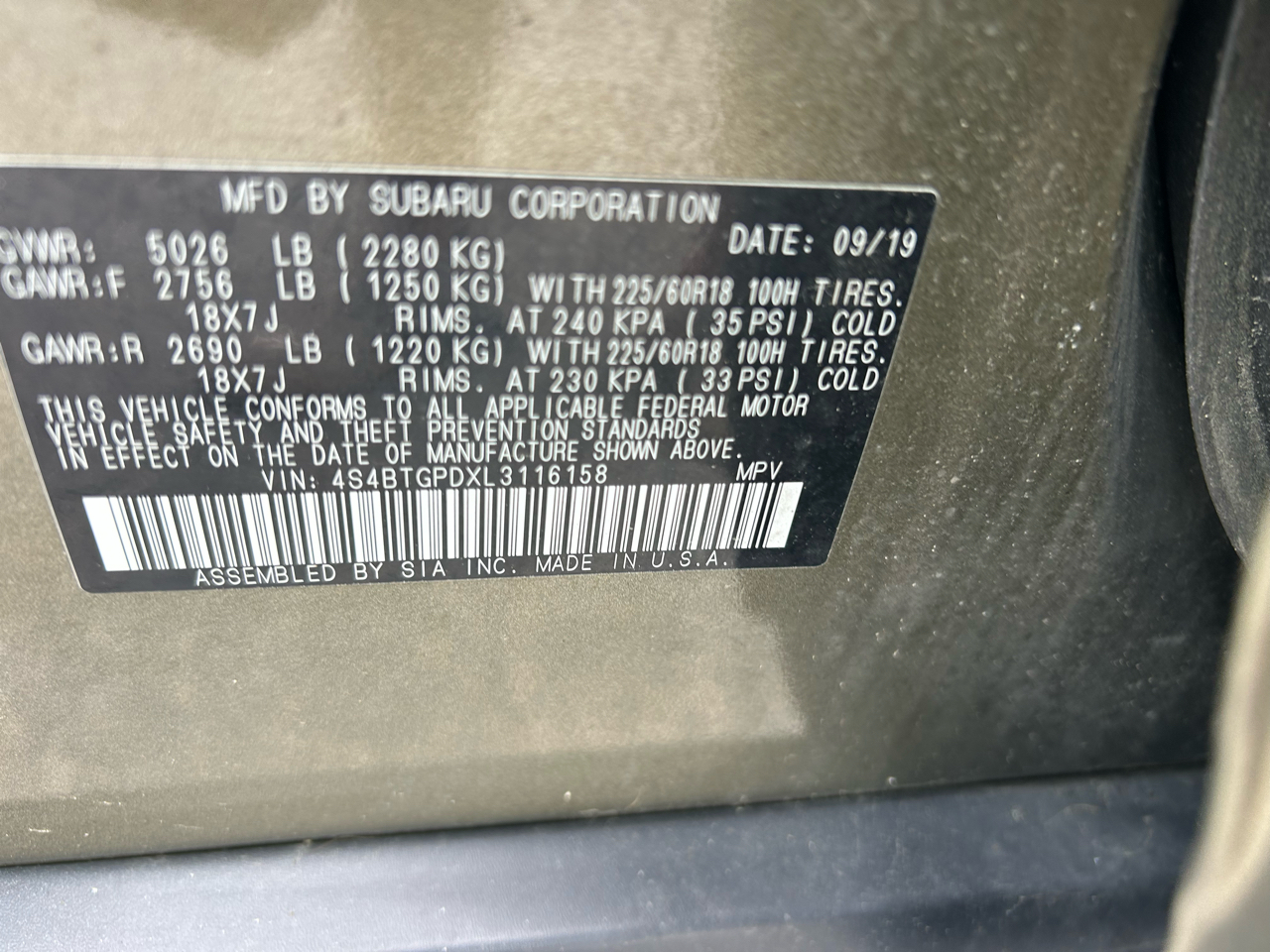 Subaru Outback Touring XT CVT 2020