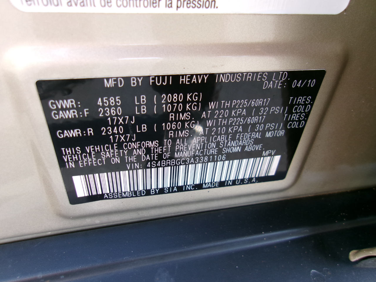 Subaru Outback 2.5i Premium 2010