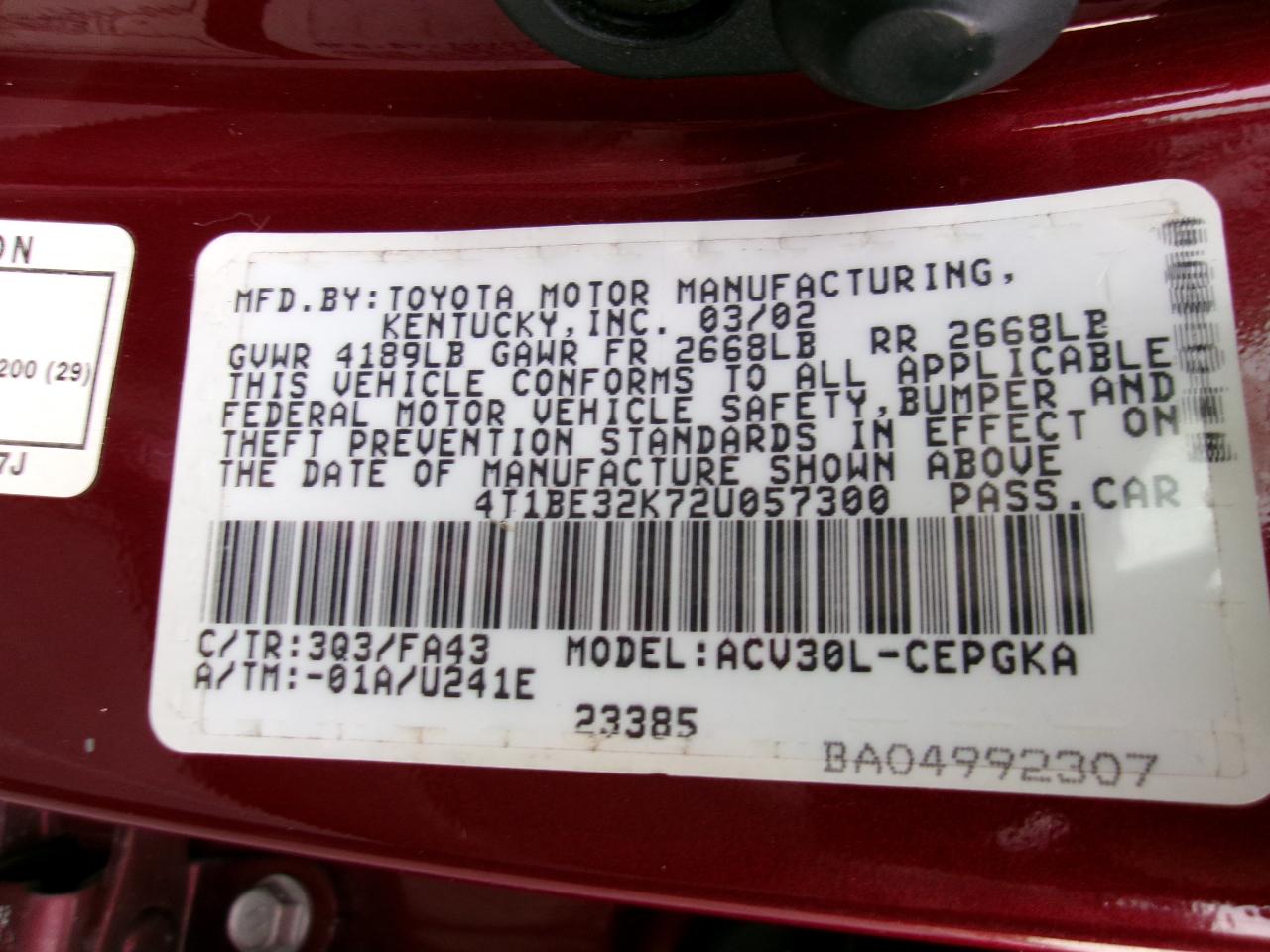 Toyota Camry LE 2002