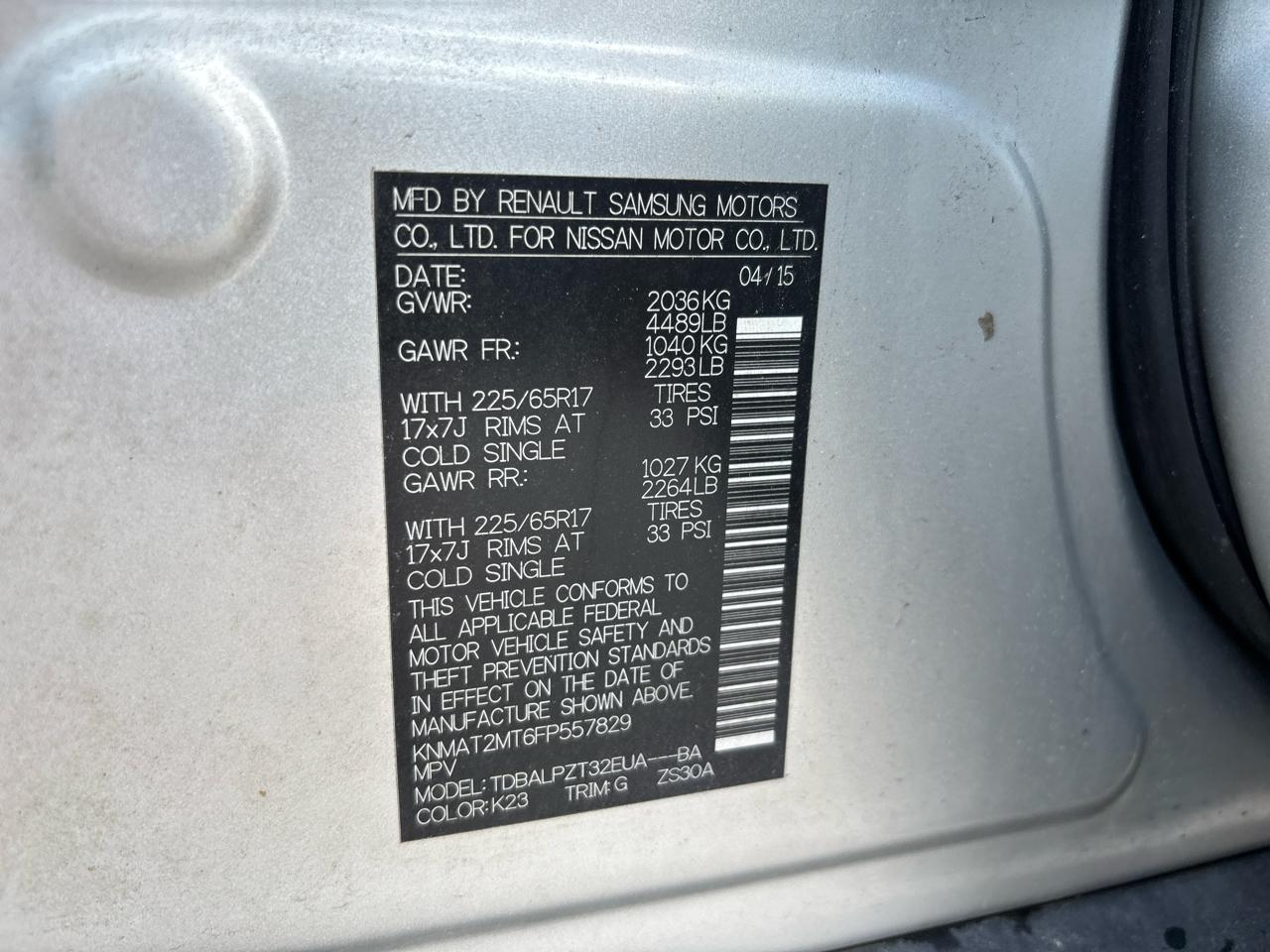 Nissan Rogue S 2WD 2015