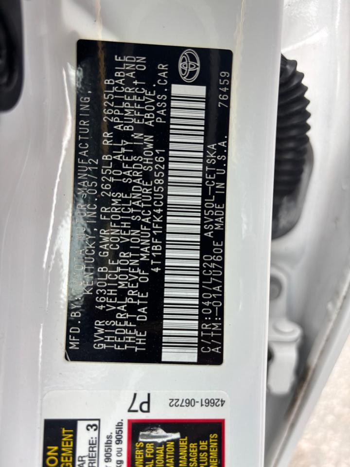 Toyota Camry 4dr Sdn I4 Auto L (Natl) 2012