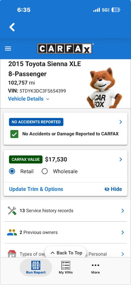 Toyota Sienna XLE FWD 8-Passenger V6 2015