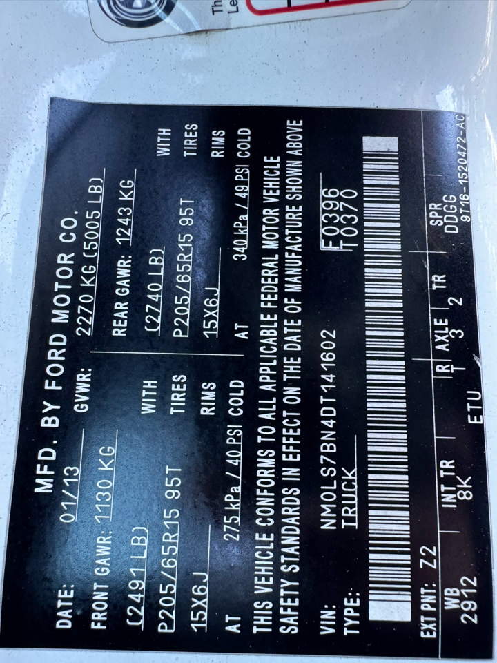 Ford Transit Connect 114.6" XLT w/o side or rear door glass 2013