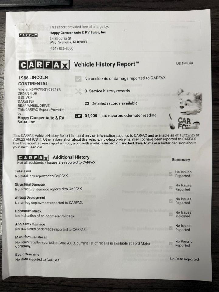 Lincoln Continental  1986