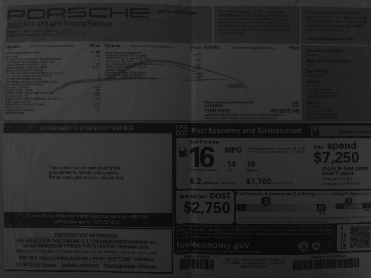 Porsche 911 GT3 Coupe w/Touring Package 2022