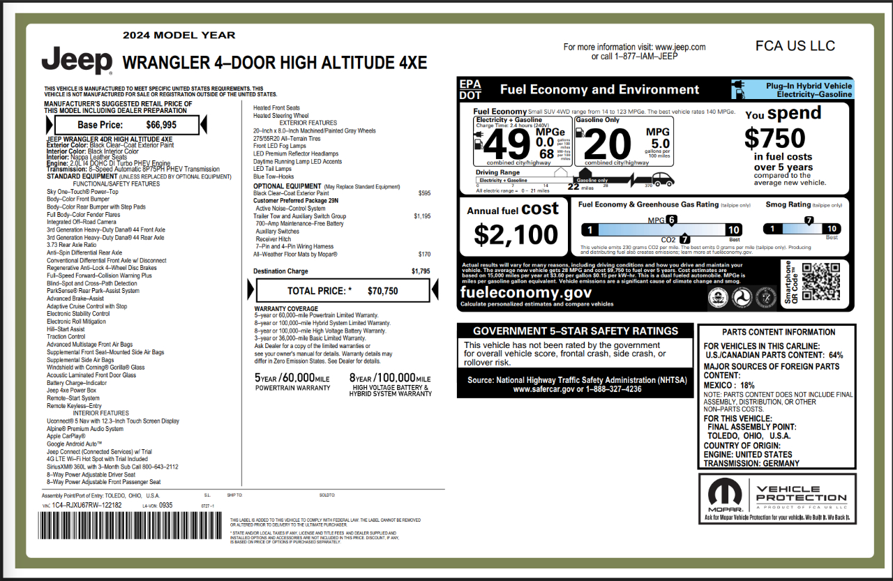 Jeep Wrangler 4xe High Altitude 4x4 2024