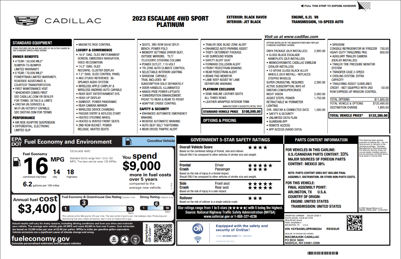 Cadillac Escalade 4WD 4dr Sport Platinum 2023