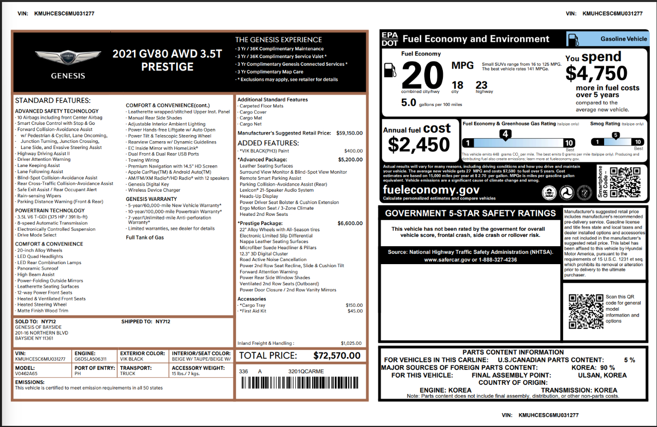 Genesis GV80 3.5T Prestige AWD 2021