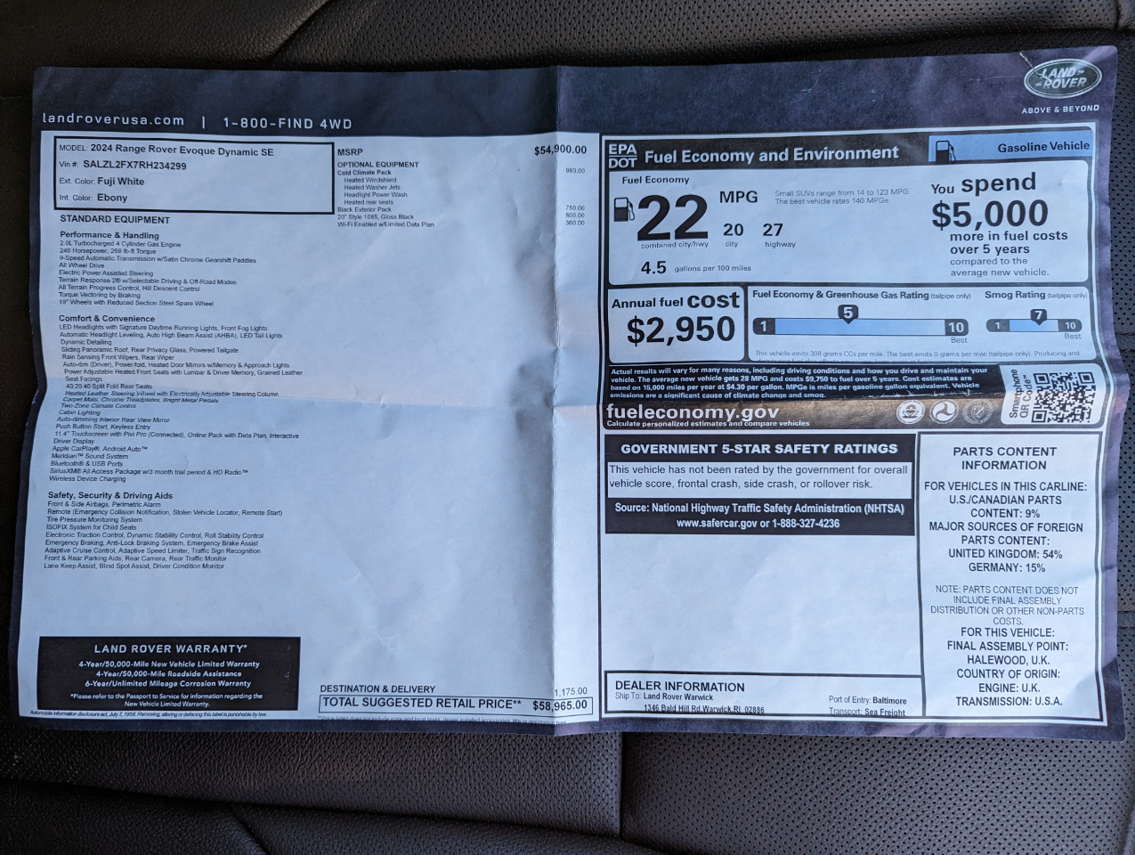 Land Rover Range Rover Evoque Dynamic SE AWD 2024