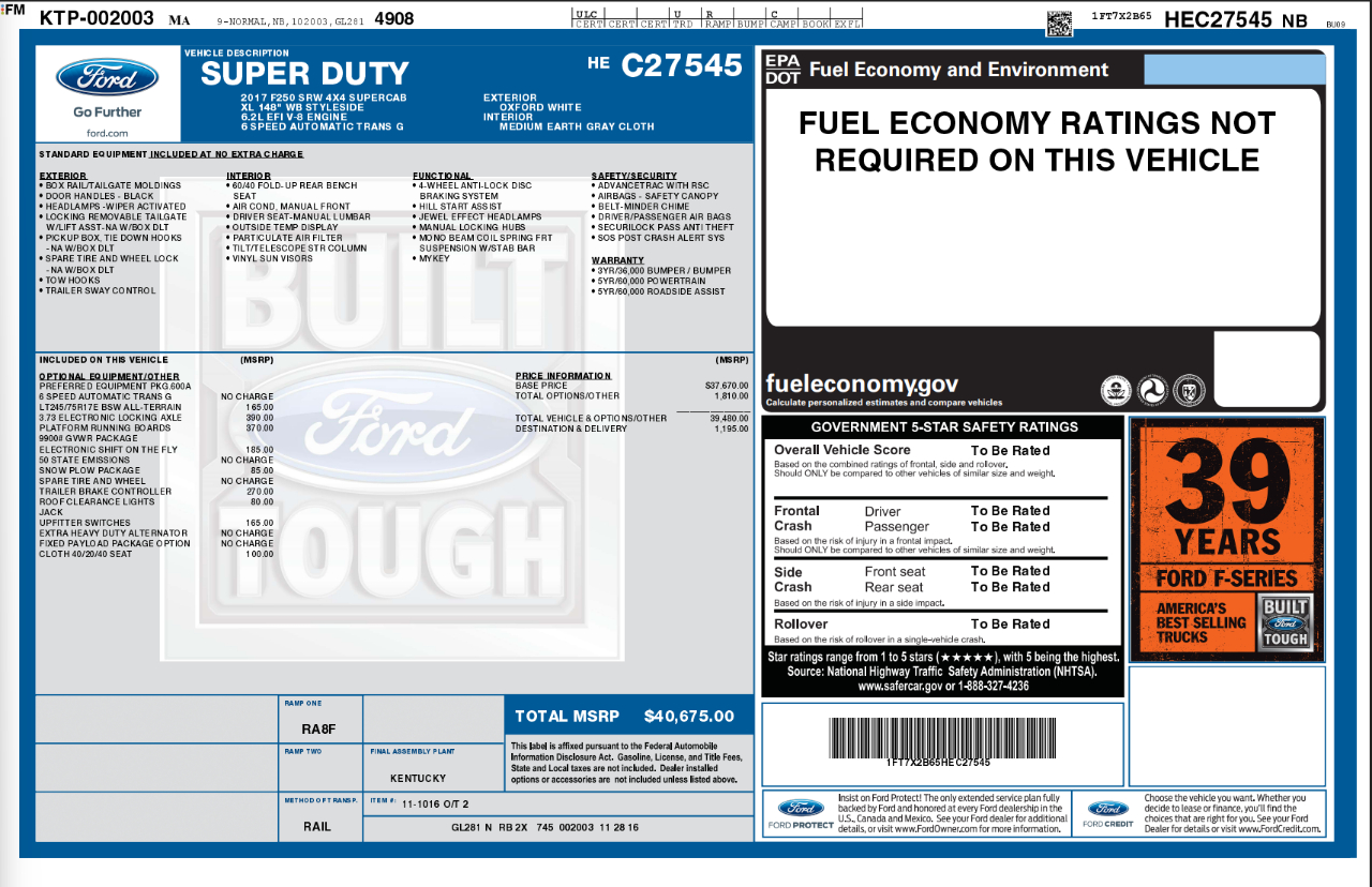 Ford Super Duty F-250 SRW XL 4WD SuperCab 8' Box 2017