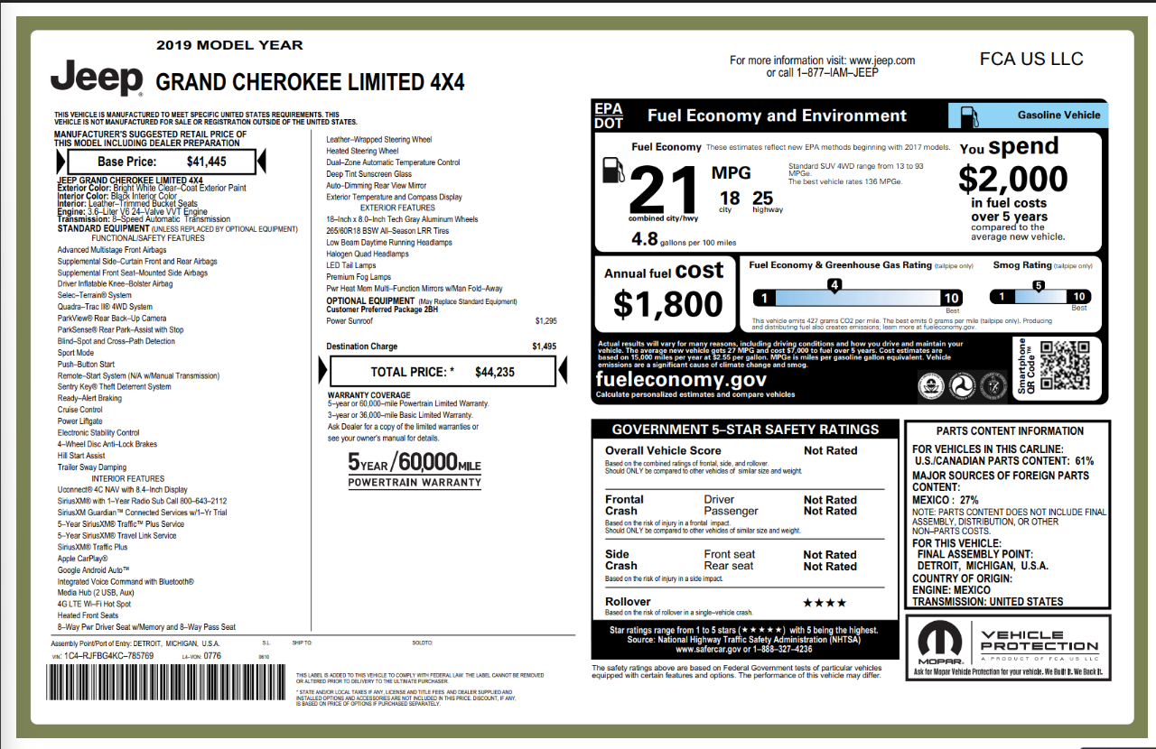 Jeep Grand Cherokee Limited 4x4 2019