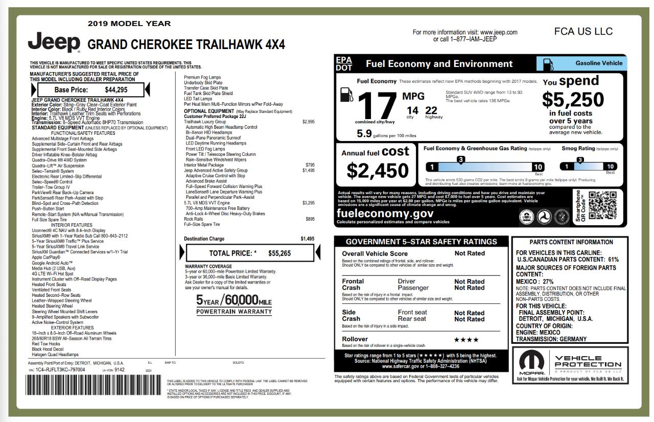 Jeep Grand Cherokee Trailhawk 4x4 2019