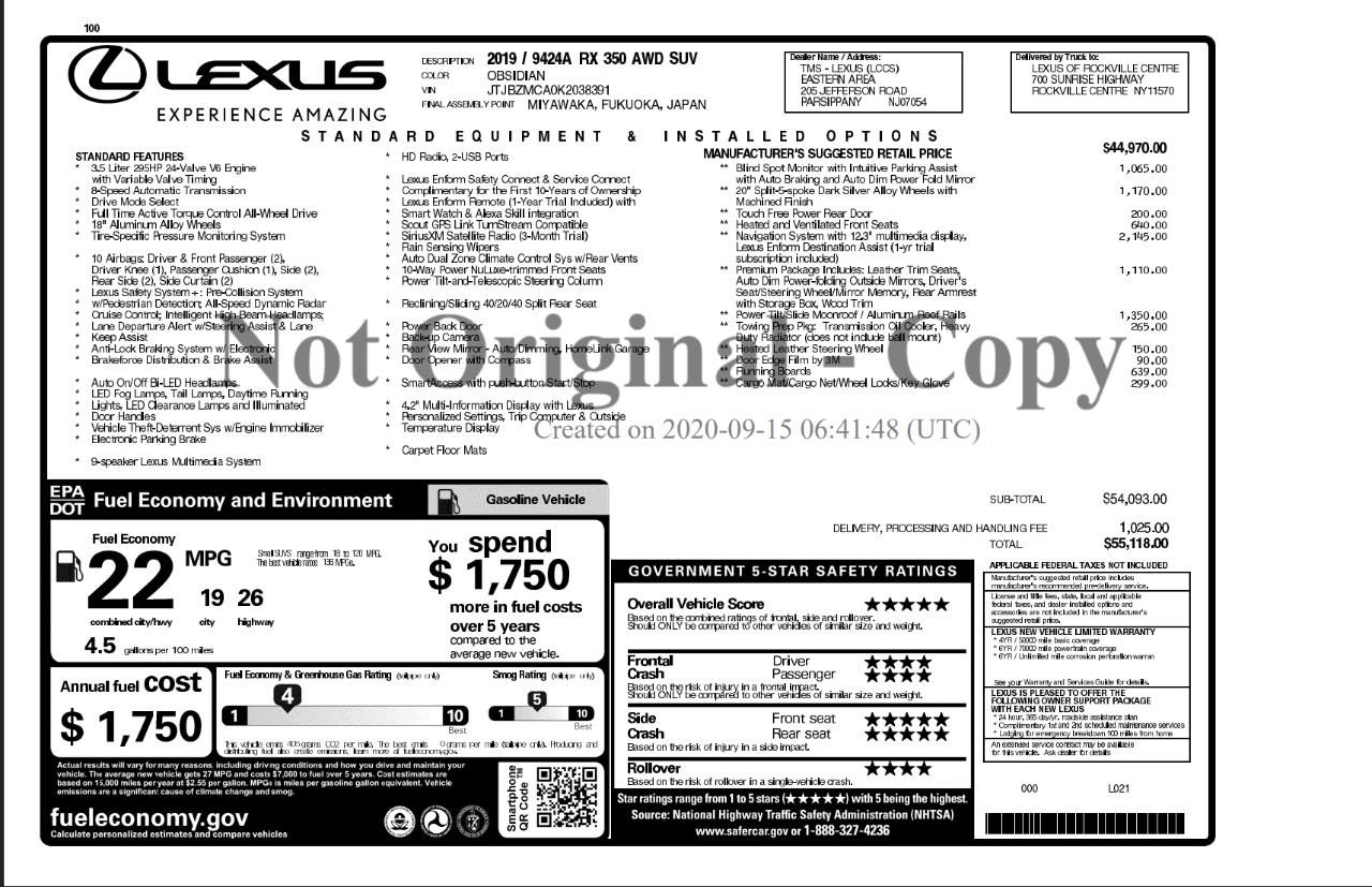 Lexus RX RX 350 AWD 2019