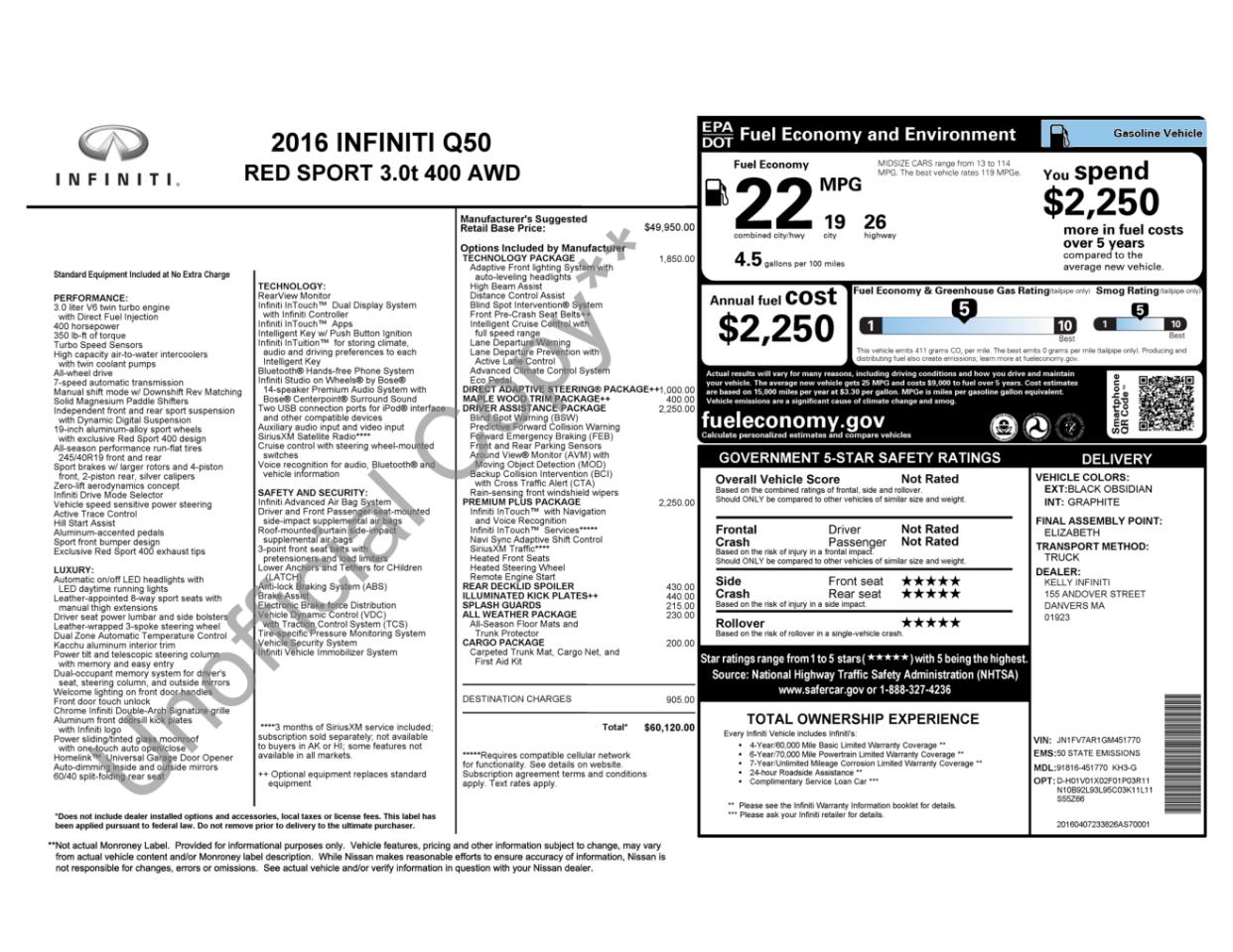 Infiniti Q50 4dr Sdn 3.0t Red Sport 400 AWD 2016