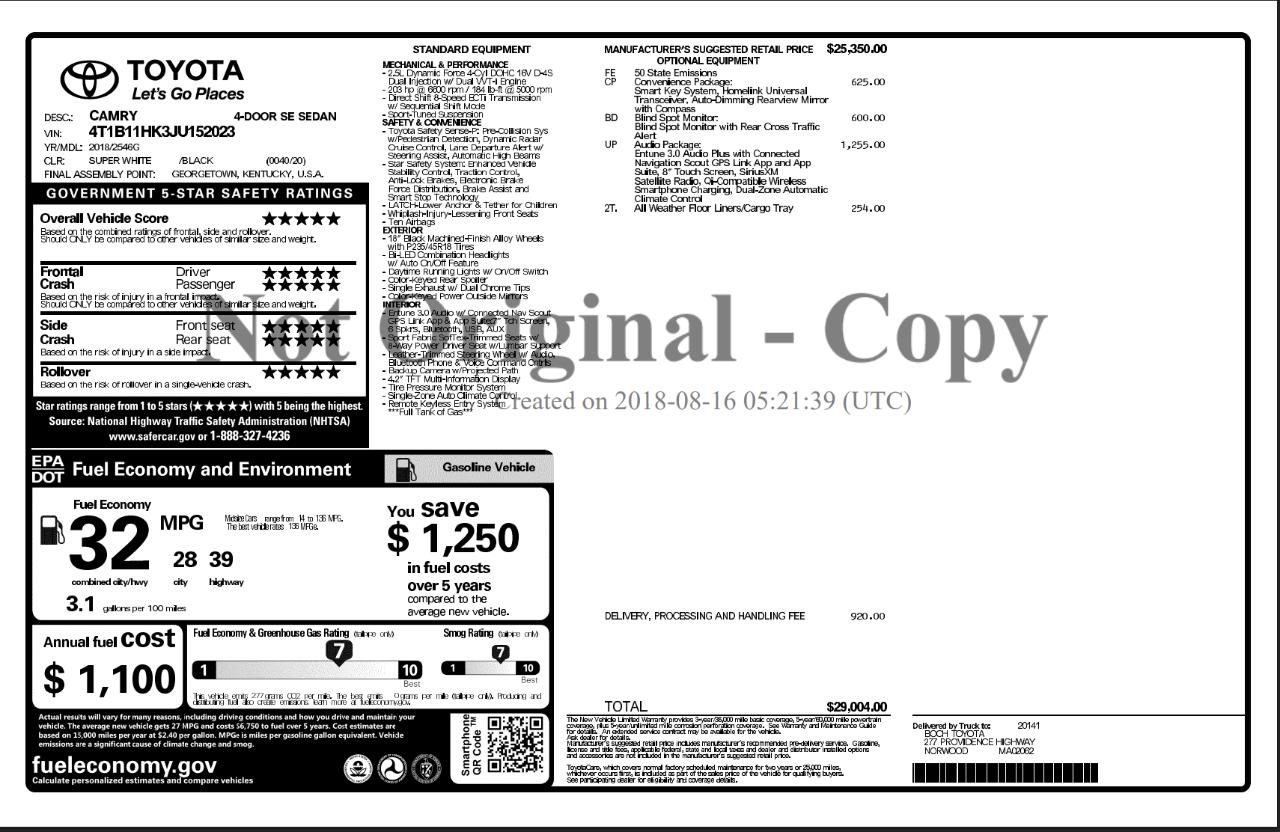 Toyota Camry SE Auto (Natl) 2018