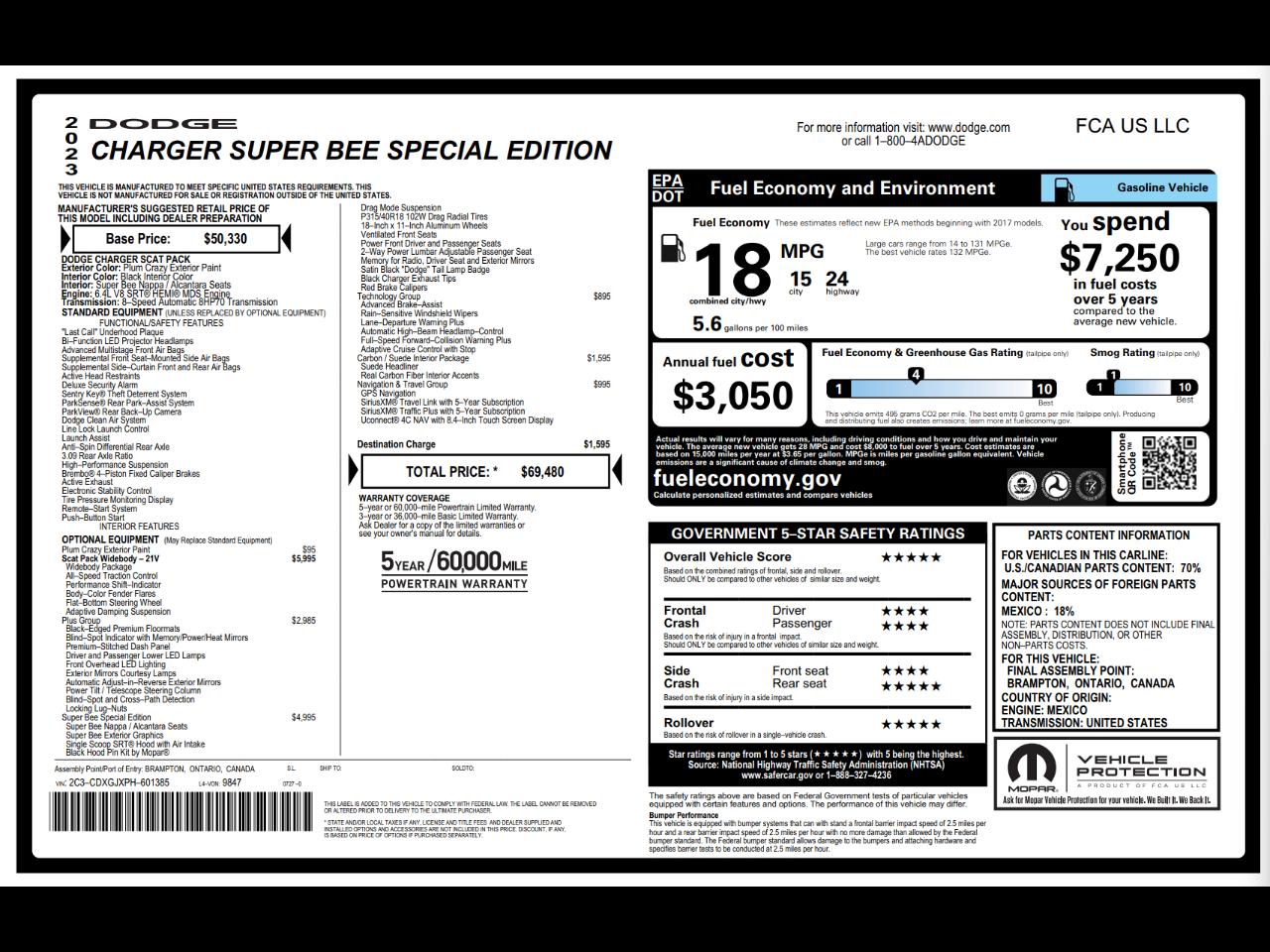 Dodge Charger 4dr Sdn SRT8 Super Bee RWD *Ltd Avail* 2023