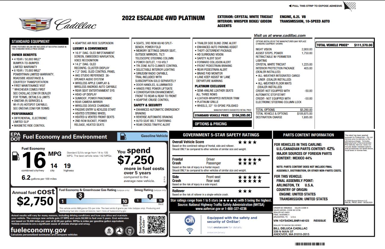 Cadillac Escalade 4WD 4dr Premium Luxury Platinum 2022