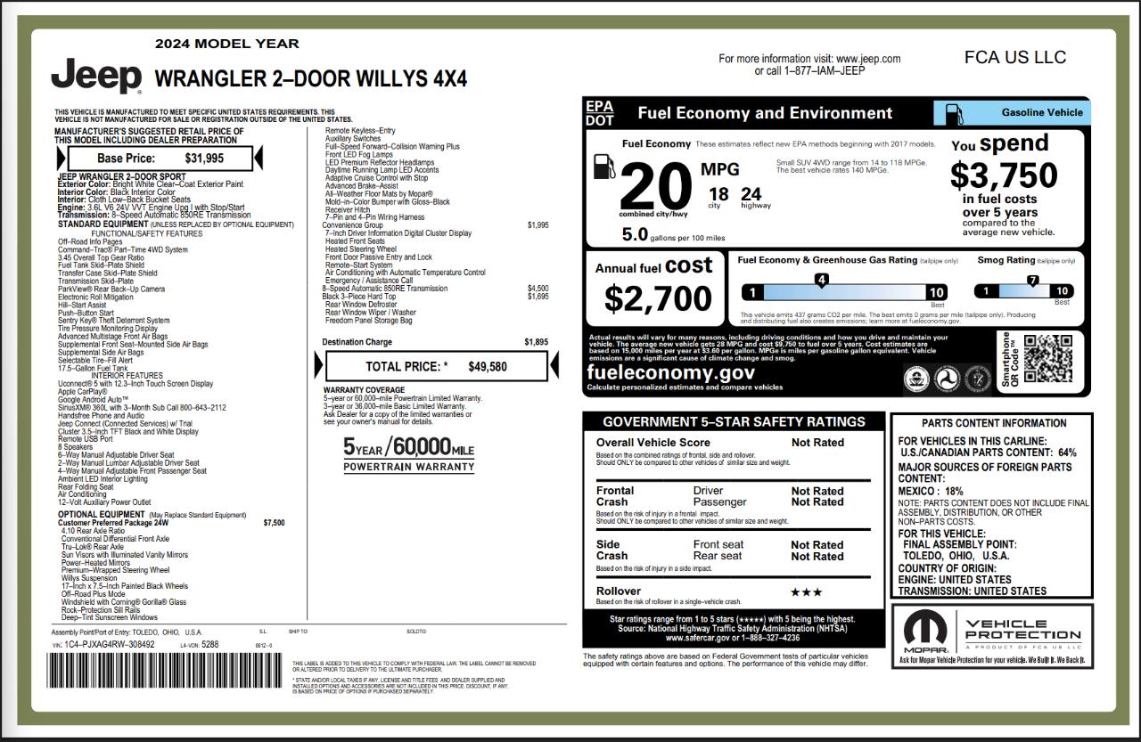 Jeep Wrangler Willys 2 Door 4x4 2024