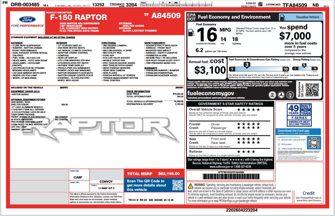 Ford F-150 Raptor 4WD SuperCrew 5.5' Box 2026