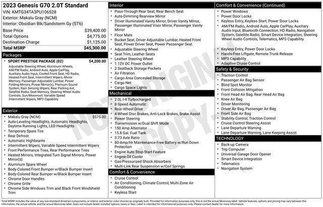 Genesis G70  2023