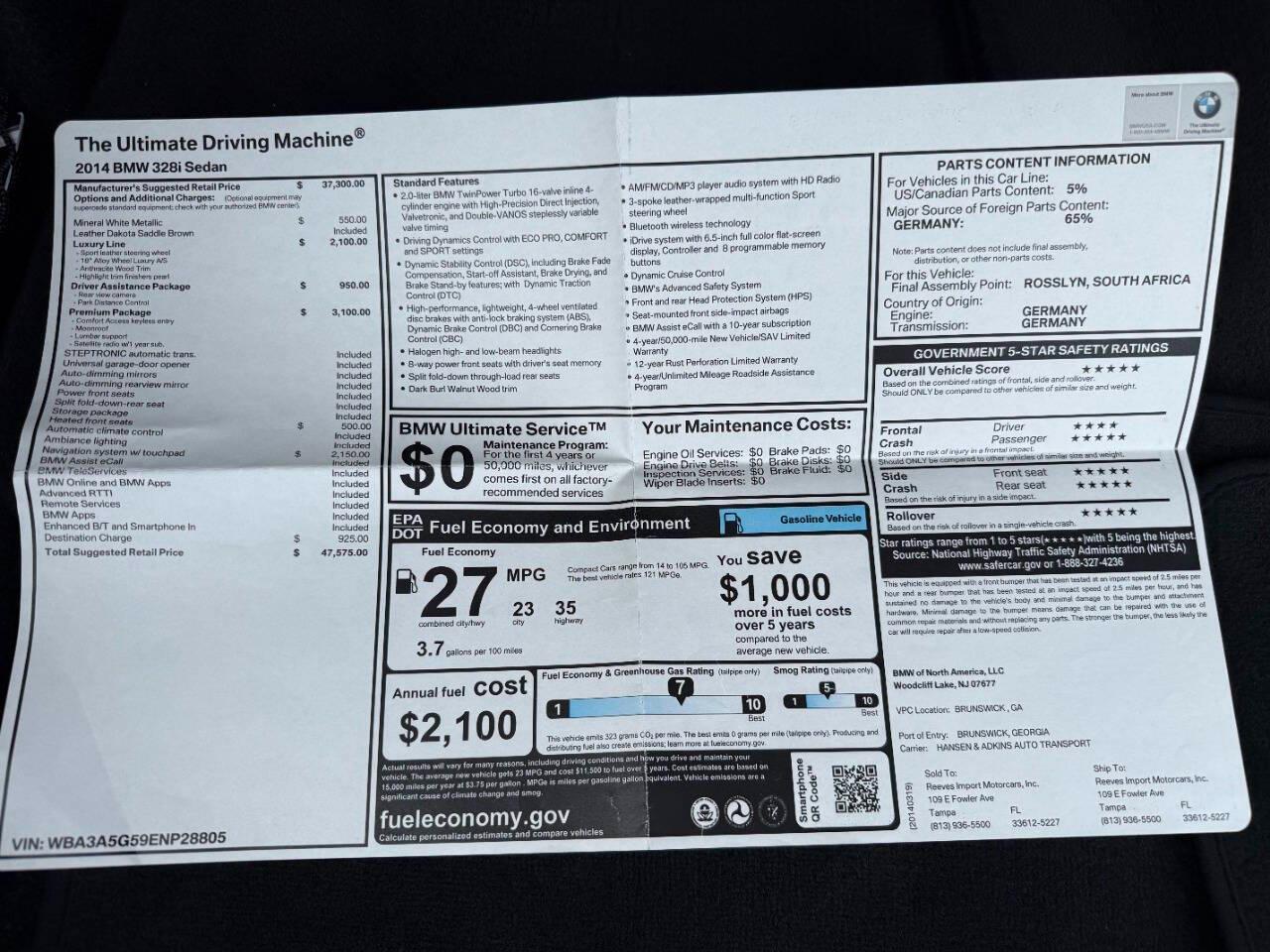 BMW 3 Series 4dr Sdn 328i RWD 2014