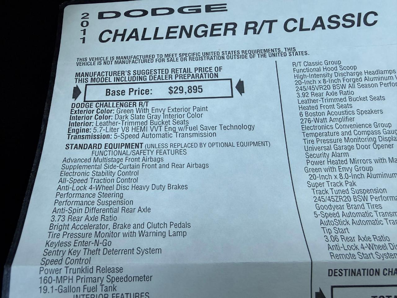 Dodge Challenger 2dr Cpe R/T Classic 2011