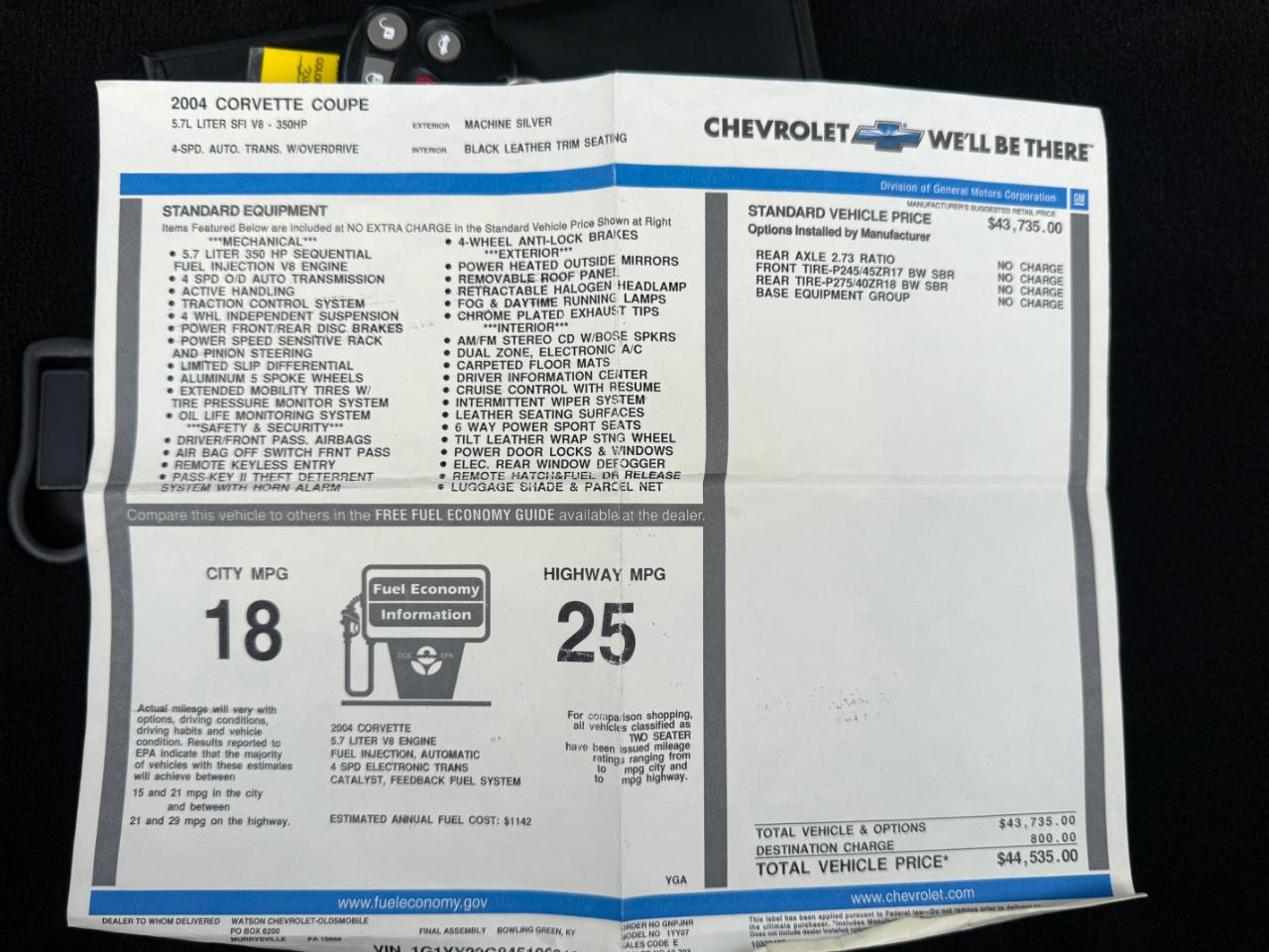 Chevrolet Corvette 2dr Cpe 2004